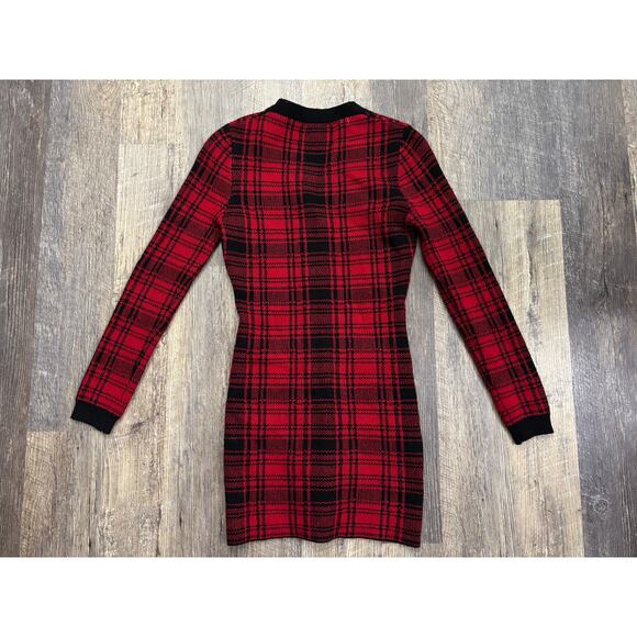 Fashion Nova Red & Black Plaid Cardigan Dress - Picture 6 of 6